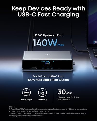 Anker Prime triple display docking station side profile focusing on the active cooling fan ventilation grilles.