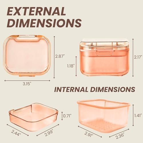 Retainer Case, Retainer Cleaning Case, Denture Bath Cup with Strainer Basket, Double-Layer Soaking Container for Retainers, Partial Dentures, Mouth Guard & Night Guard (Orange) - Image 3