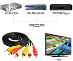 Rear view of home theater system setup using the black LOTA three RCA connection wire.