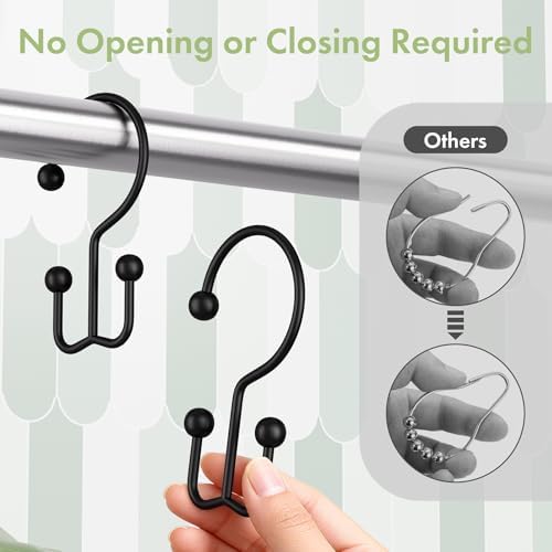 Premium modern black shower accessories pack including twelve count durable metal rings