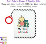 Genius Baby Toys soft fabric photo album showing the convenient hanging loop for strollers.