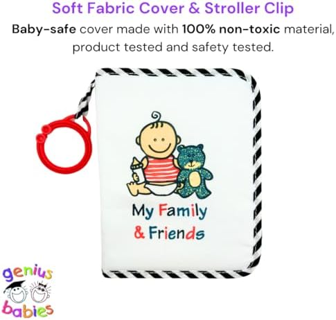 Genius Baby Toys soft fabric photo album showing the convenient hanging loop for strollers.