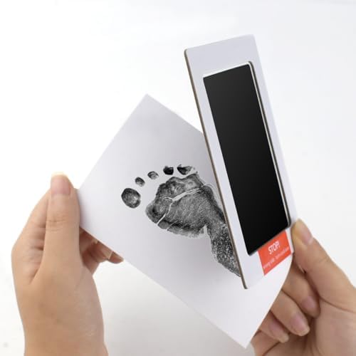 Close up of the clean touch safe inkless pad highlighting the stop warning label for correct application.