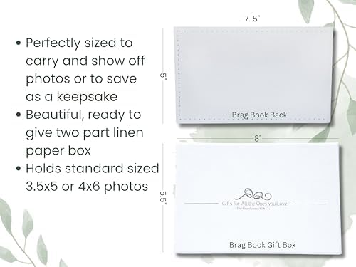 Compact Grandma purse sized brag book placed next to a handbag to demonstrate portable size