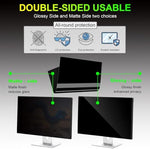 Widescreen 16 to 9 ratio computer privacy film kit including cleaning cloth and adhesive strips.