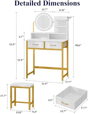 Kitsure white and gold vanity desk set with included matching chair