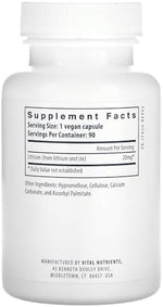Authentic Vital Nutrients trace mineral supplement bottle containing ninety vegetarian capsules for brain health.