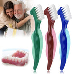 Double headed dental appliance cleaning brush with secure grip texture for seniors