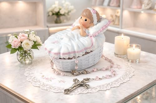 Close up of Precious Moments baby girl baptism keepsake box