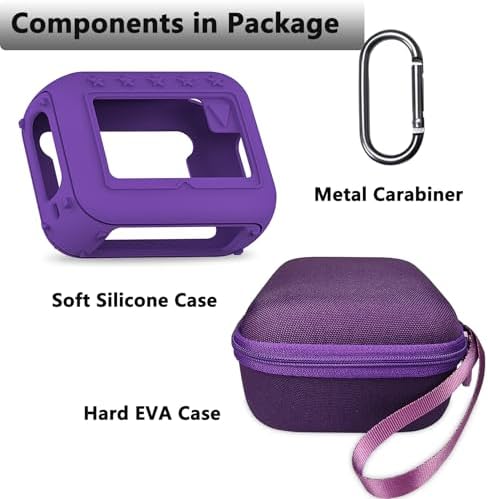 Flexible purple silicone skin sleeve being fitted onto portable speaker body