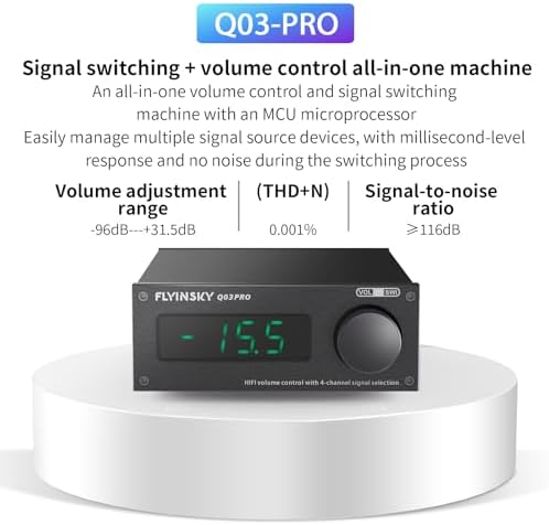 FLYINSKY CS3310 remote preamplifier digital display screen showing volume attenuation levels.