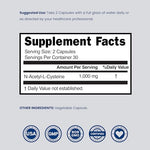 Dorado Nutrition NAC bottle back label ingredient information