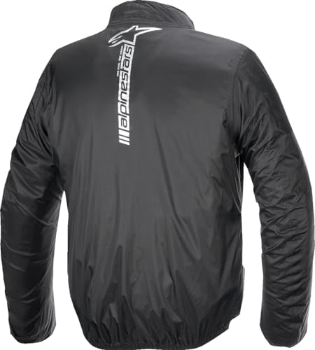Alpinestars Hurricane V2 motorcycle rain overjacket back view highlighting the dropped rear profile and reflective safety branding.