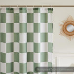 Vintage aesthetic 72x72 inches bath curtain styled elegantly in a minimalist modern Indian home apartment.