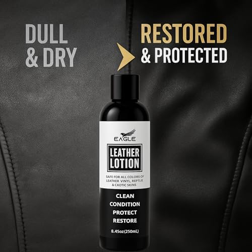 Eagle leather conditioner bottle showcasing lanolin and natural oils ingredients label