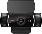 Black plastic privacy cap for Logitech C920 showing the flip open mechanism for video calls