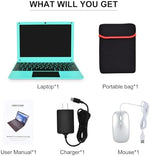 Compact 10 inch Android laptop screen displaying the interactive user interface and preinstalled applications.