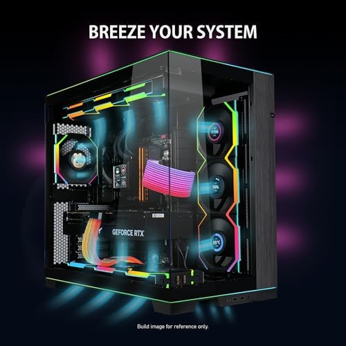 Lian Li 12SLLCD1W1B PC cabinet fan demonstrating the addressable RGB lighting effects and 40 built-in LEDs.