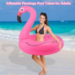 Top down view of large flamingo floaties for pool party