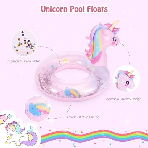 Close up of glitter sequins inside MoKo inflatable unicorn swim ring