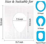 Waterproof non-slip plastic toilet seat protector unfolded on a standard bathroom commode seat