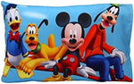 Disney Mickey Mouse cartoon character standard size pillowcase close up view.