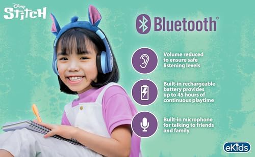 eKids Disney Stitch foldable kids headphones compact storage position