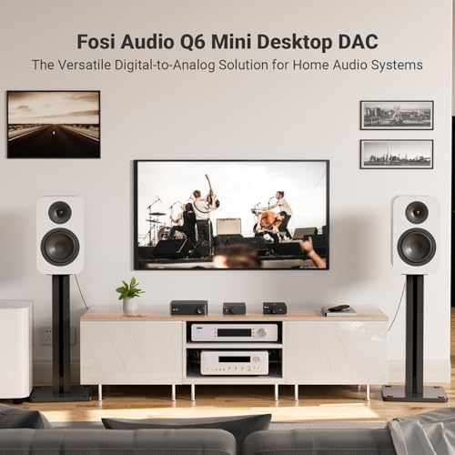 Fosi Audio Q6 digital to analog audio converter rear view showcasing USB C optical and coaxial input terminals.