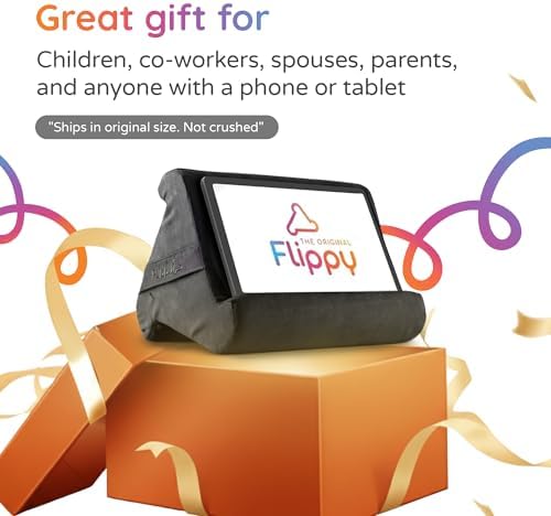 Flippy e reader cushion holder resting comfortably on a lap for hands free reading