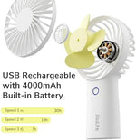 JISULIFE mini rechargeable fan displayed standing vertically on its anti-slip desktop base
