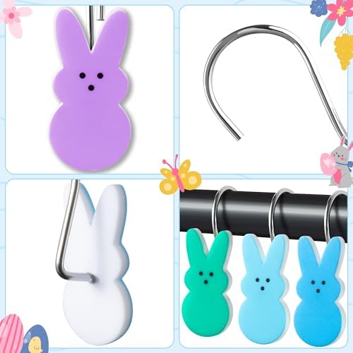 Close up view of the glossy resin rabbit and chick pendants showing detailed craftsmanship of these spring holiday bathroom accessories.