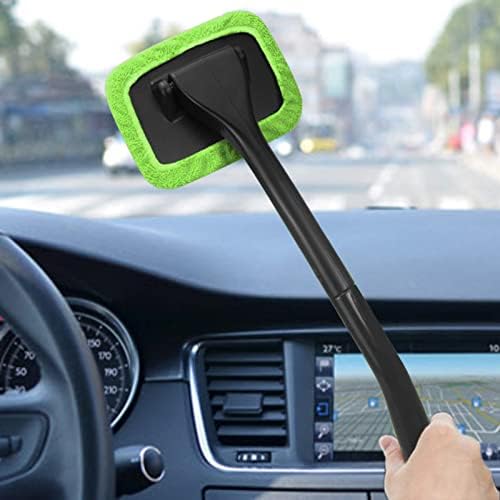 Multi-purpose glass squeegee wand being utilized on a household bathroom mirror and ceramic shower tile surface