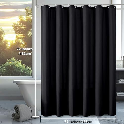 Premium hotel quality black cloth shower curtain texture and fabric close up