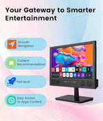 Feihe small LED television placed on a kitchen countertop showing recipe videos.