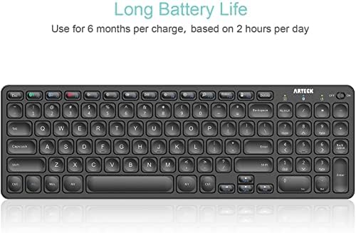 Arteck low profile bluetooth keyboard close up highlighting the scissor switch tactile keys