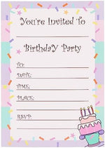 Close up view of the pastel borders and sprinkle graphics on Juvale invitations