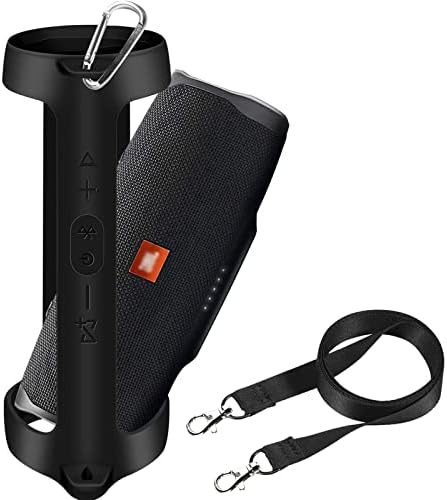 PAIYULE speaker rubber cover case with durable metal carabiner clip for backpacking.