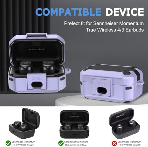 Sennheiser wireless earbuds case showing precise cutout for charging port