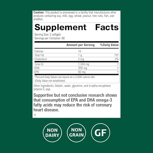 Standard Process Tuna Omega 3 Oil supplement bottle showing ingredients and nutritional facts