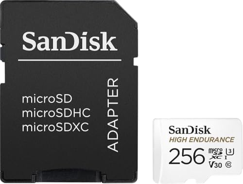 SanDisk 256GB high endurance memory card showing V30 and U3 speed class logos