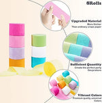 Close up view of thick textured multi color party streamers showing detailed paper ridges for DIY craft supplies.