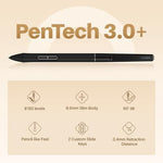 Close up view of the HUION PW550S battery-free slim stylus highlighting the two customizable shortcut side buttons.