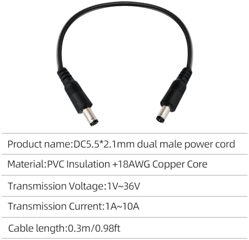 IMIYORE male to male DC cord illustrating short one foot distance connection efficiency.