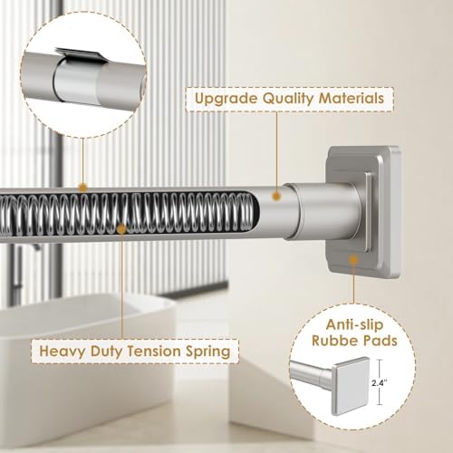 Brushed nickel bathroom tension rod with square wall brackets
