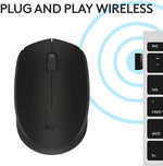 Logitech symmetrical black mouse shown from a top-down angle highlighting the 3-button layout