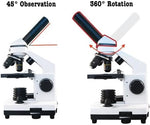 User observing specimen through monocular microscope