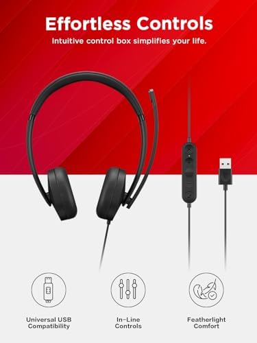 Lenovo wired headset connected to laptop for work