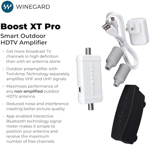 Winegard outdoor low noise amplifier showing weather resistant design