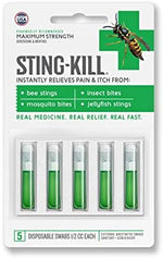 Sting-Kill disposable swabs illustrating the crack and shake application method.