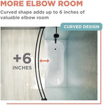 Matte black curved shower rod side profile showing elbow room